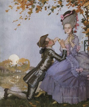 a youth on his knees in front of a lady 1916 Konstantin Somov Oil Paintings